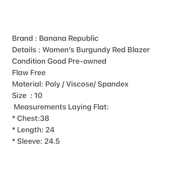 Banana Republic Womens Burgundy Red Blazer Size 10 Two Button Stretch Lined - Picture 5 of 5